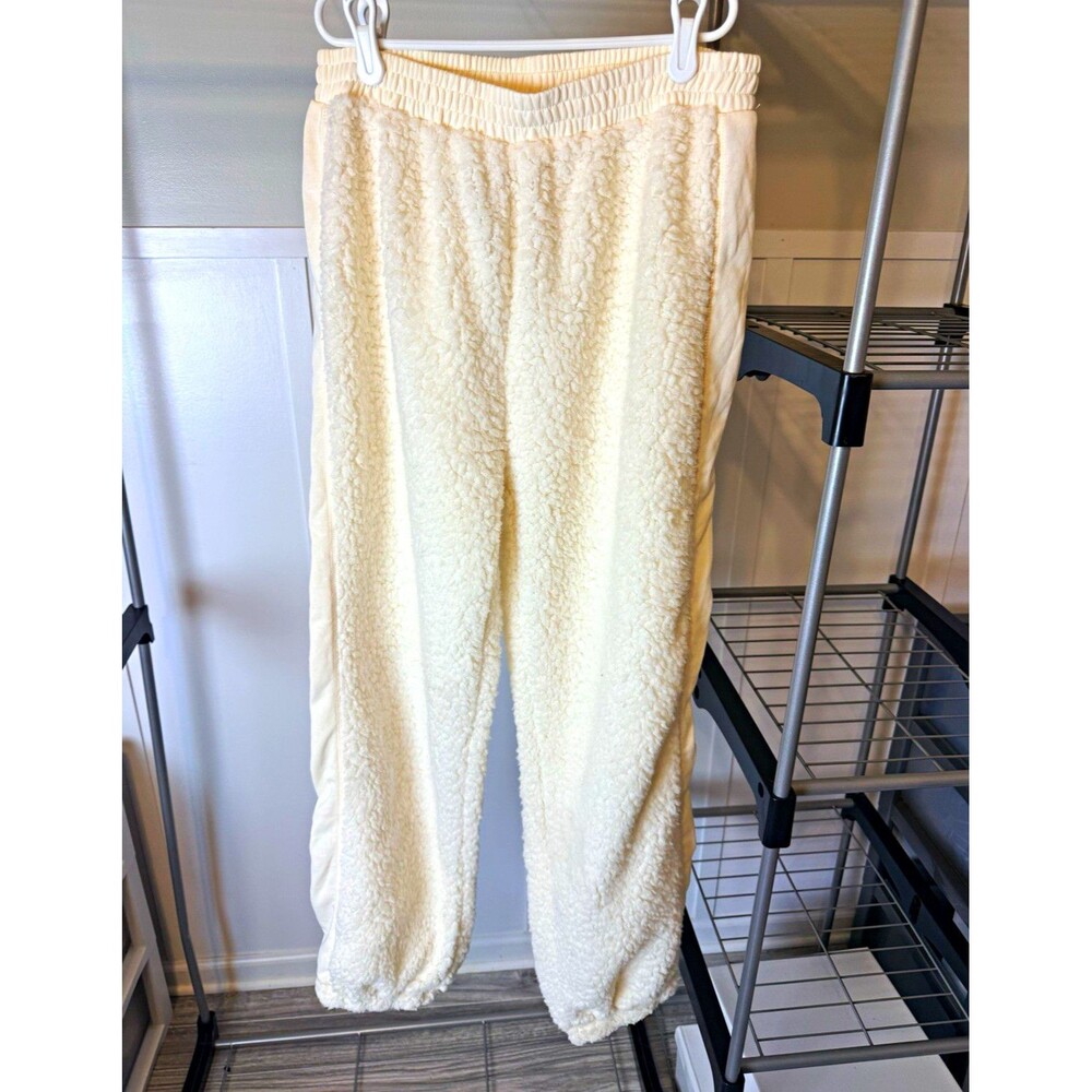 Peach Love California Women’s Fleece Pajama Pants Solid Ivory Elastic Waist M